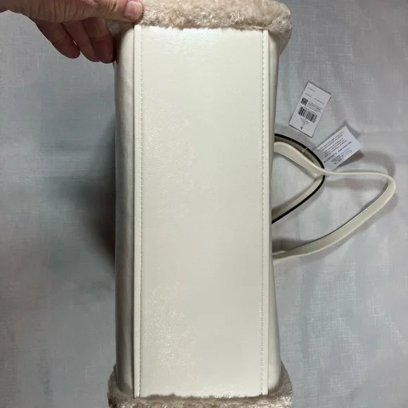 NWT kate spade Jett Faux Shearling Patent Leather Large Tote, Meringue White - Picture 9 of 15